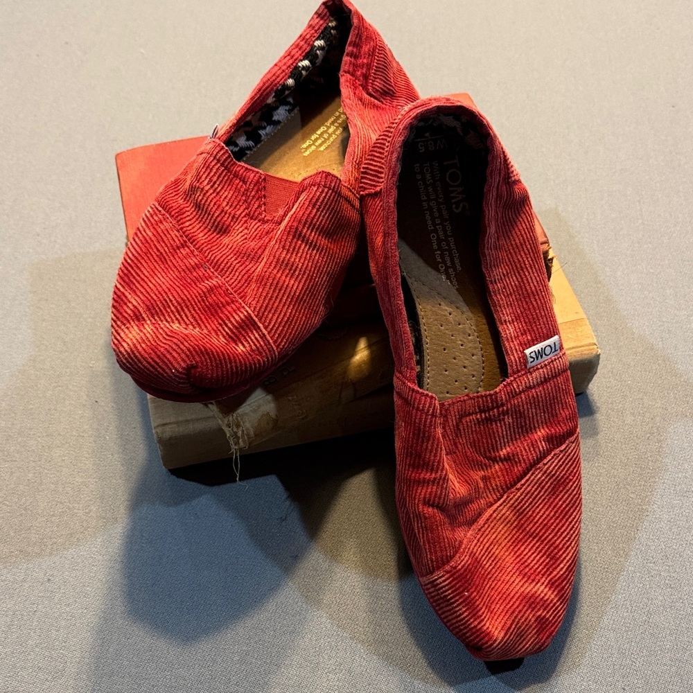 TOMS Red Corduroy Slip-On Shoes